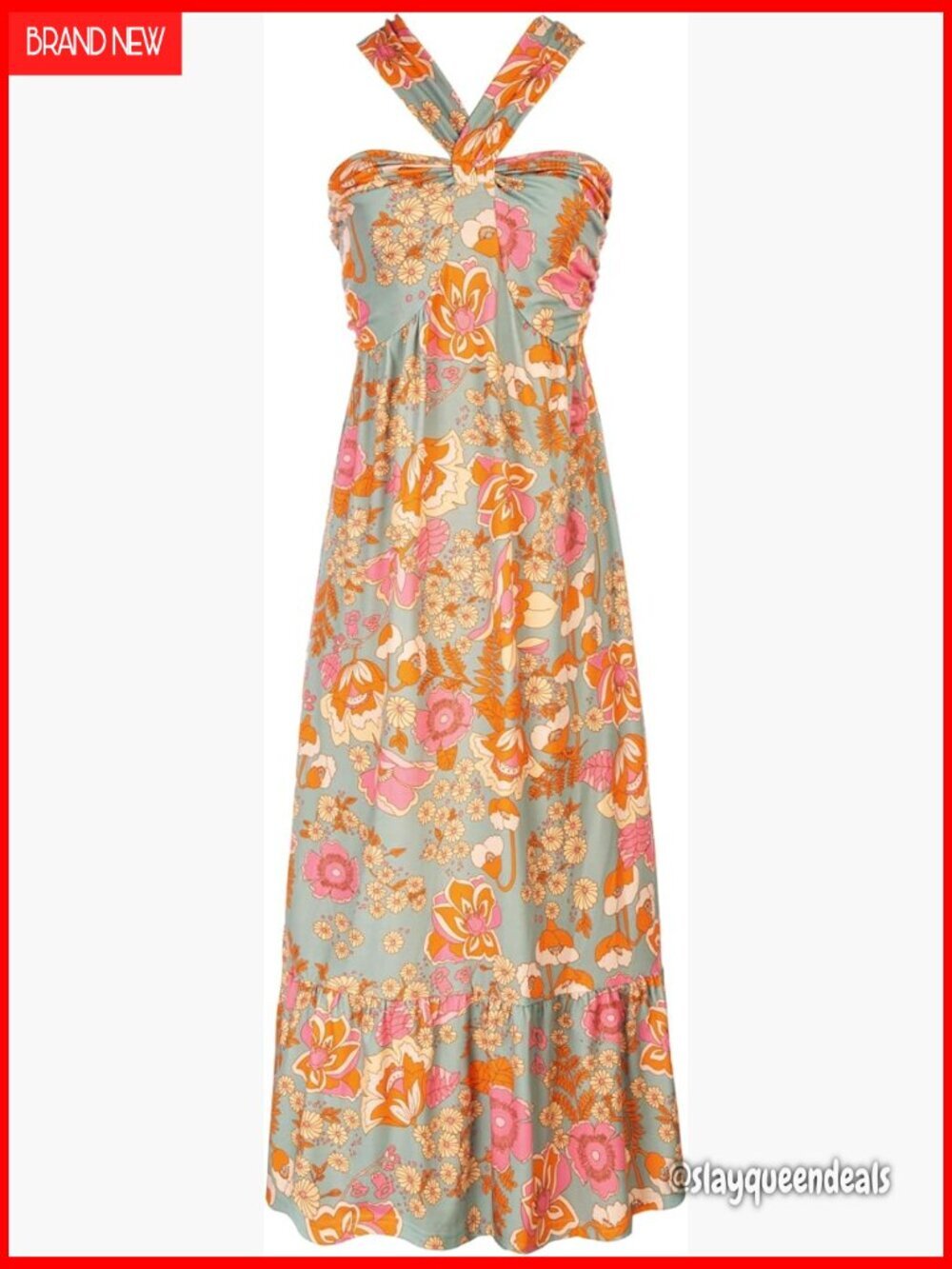 Floral Maxi Dress Halter Neck Sleeveless High Waist Beach Vacation